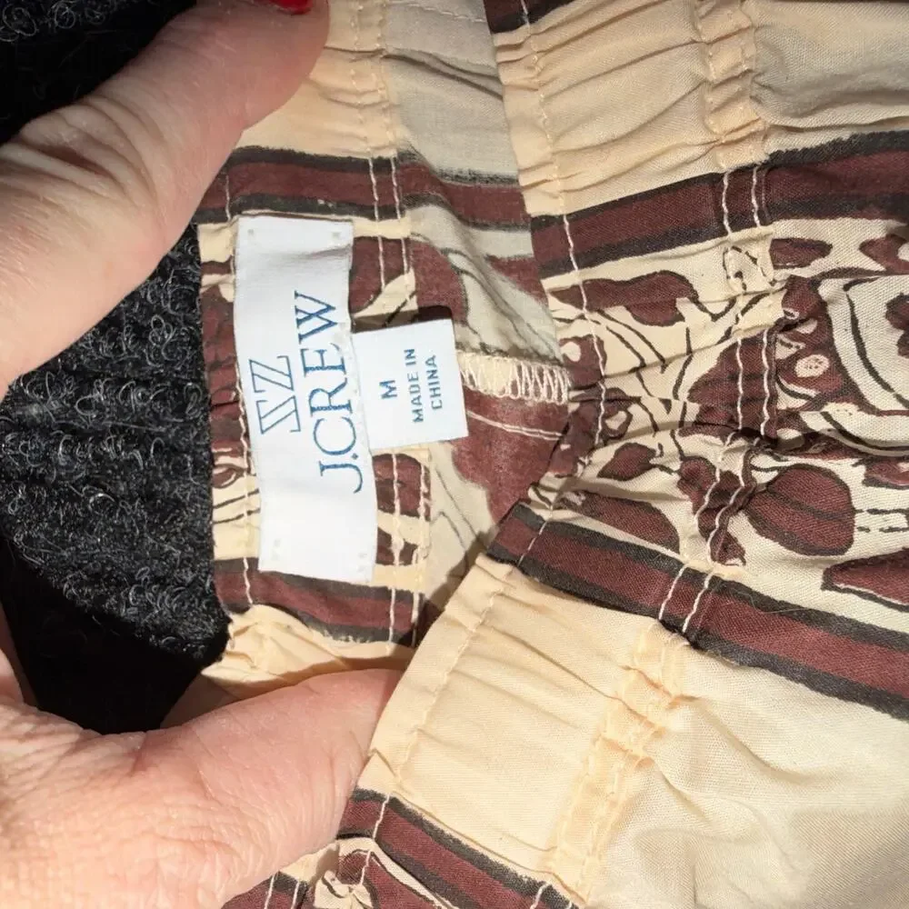J Crew Block Print Floral Striped Lounge Shorts Elastic Waist Cream Brown M
